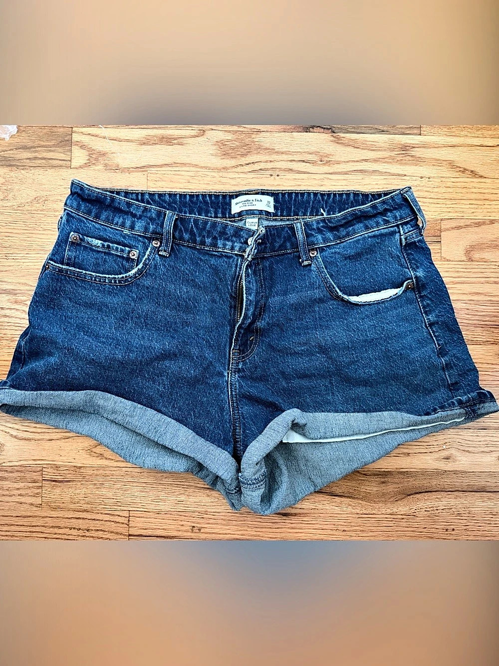 Abercrombie & Fitch Curve Love Mid Rise A-Line Short Jean Shorts Blue Waist 33